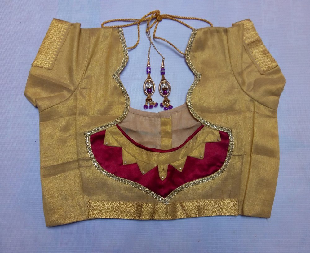 Cotton Golden Color Back Neck Design Blouse