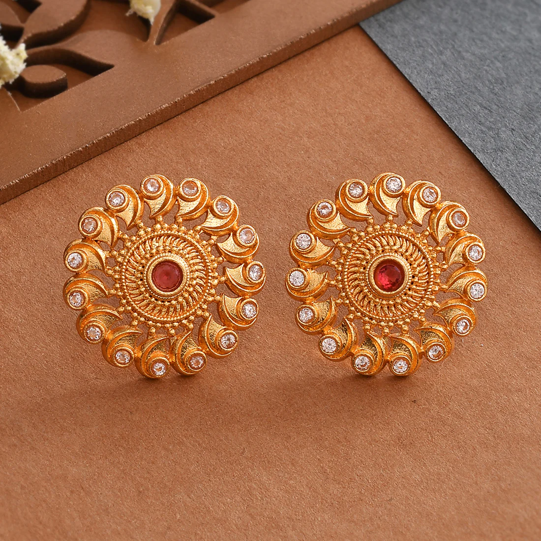 Red stone stud earings