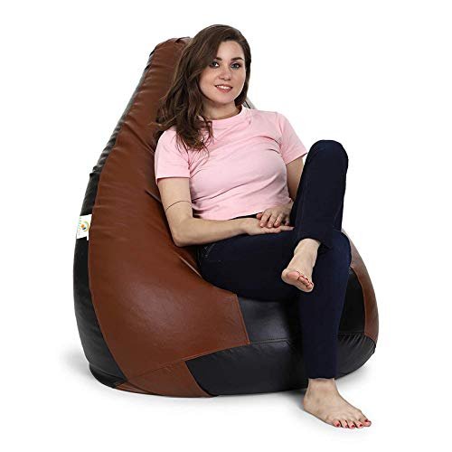 Brown and Tan Beans Filled Luxury Bean Bag with Footstool