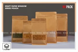 Brown Kraft Paper Window Flat Bottom Stand Up Zipper Pouch