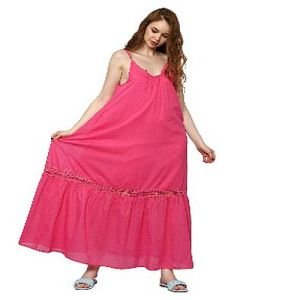 Ladies Pink Floral Print Voile Dress