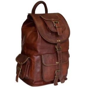 Mens Travel Leather Backpack, Pattern : Plain