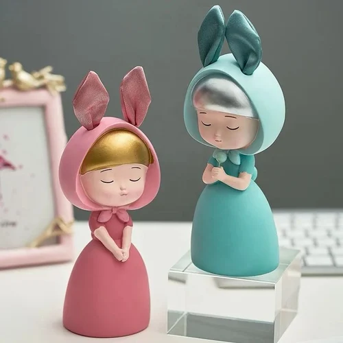 Girls Figurine Resin Rabbit Ear Girl Figure