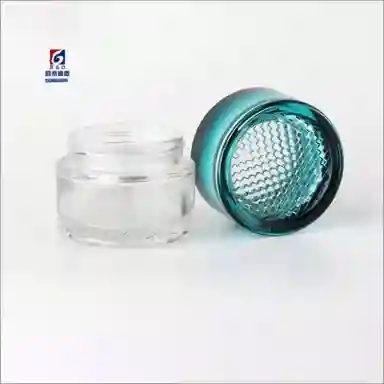 Transparent 50 Gm Glass Cream Jar Grid Bottom