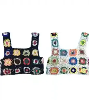 Multicolor Machine Made Crochet Tops For Ladies