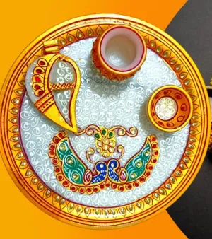 Marble Pooja Thali, Size: 9inch; Design: Round