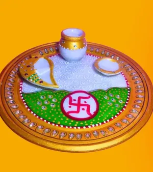 Marble Pooja Thali, Size: 9inch; Design: Round