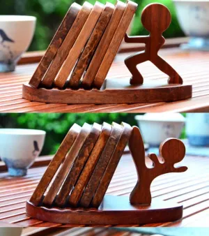 Wood Square Coaster Set of 6 with Holder