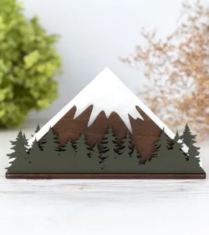 Wooden Napkin Holder With Mountains & Forest Design  Kitchen