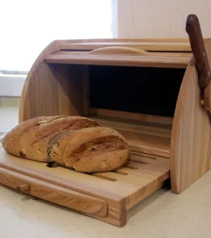 Functional Ash Wood Bread Box with Cutting Board and Magnetic Knife Holder, Natural Color, Farmhouse Style Bread Bin, Unique Wooden Breadbox