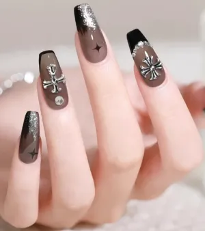 Retro Chrome Hearts Nail Art Accessories 2024 New Internet Celebrity Nail Decoration Metal Rivet Patches Mixed Pack