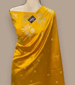 Soft Semi Mango Kataan Silk Zari Pattern Designs Sarees
