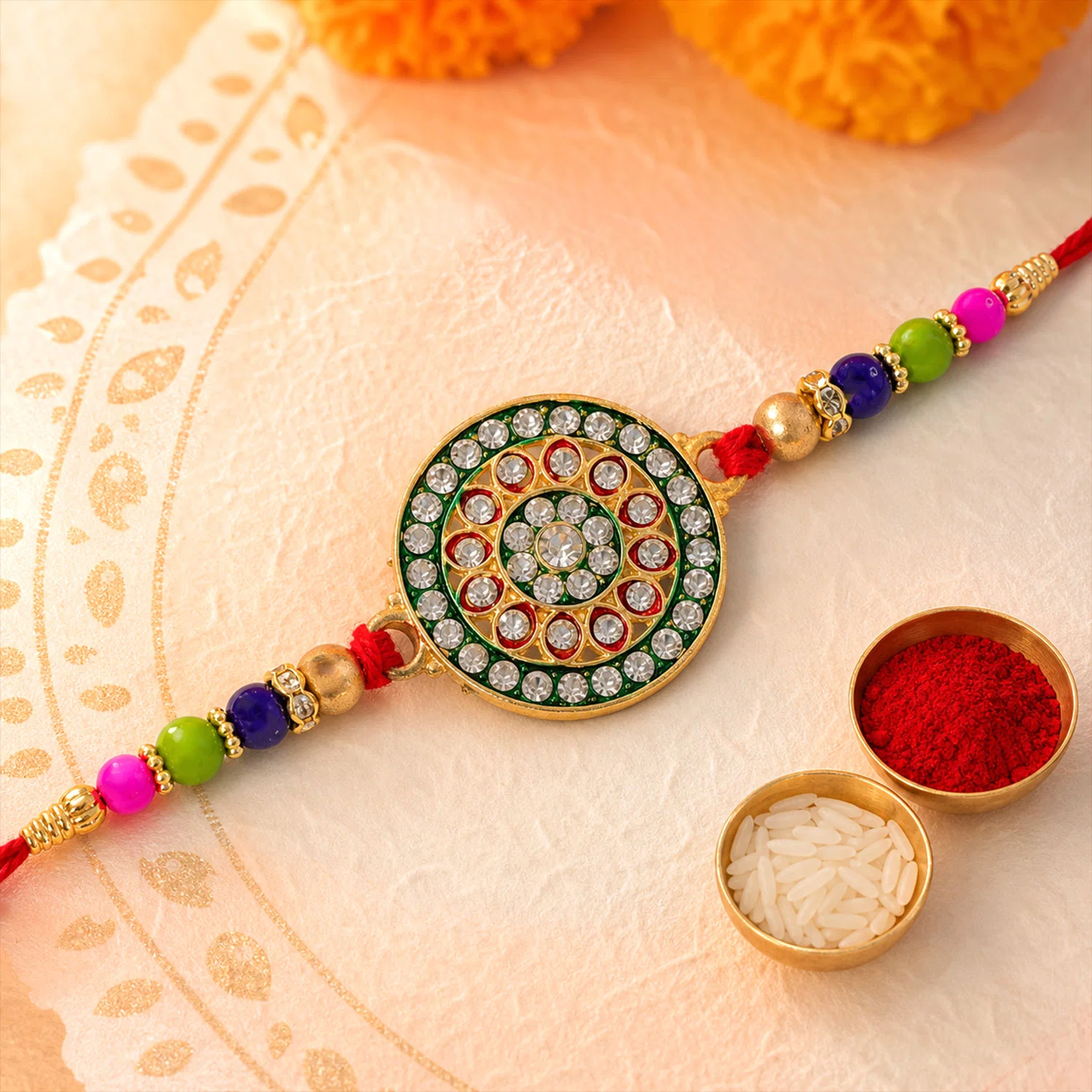 Kundan Rakhi – Royal Golden Enamel Work