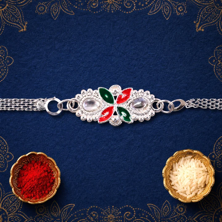 Floral Rakhi – Elegant Red Green Enamel