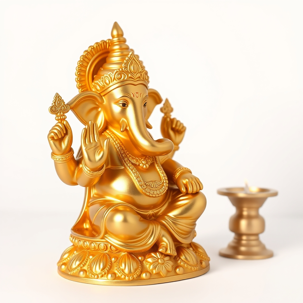 Golden Finish Ganesh Idol for Home Puja