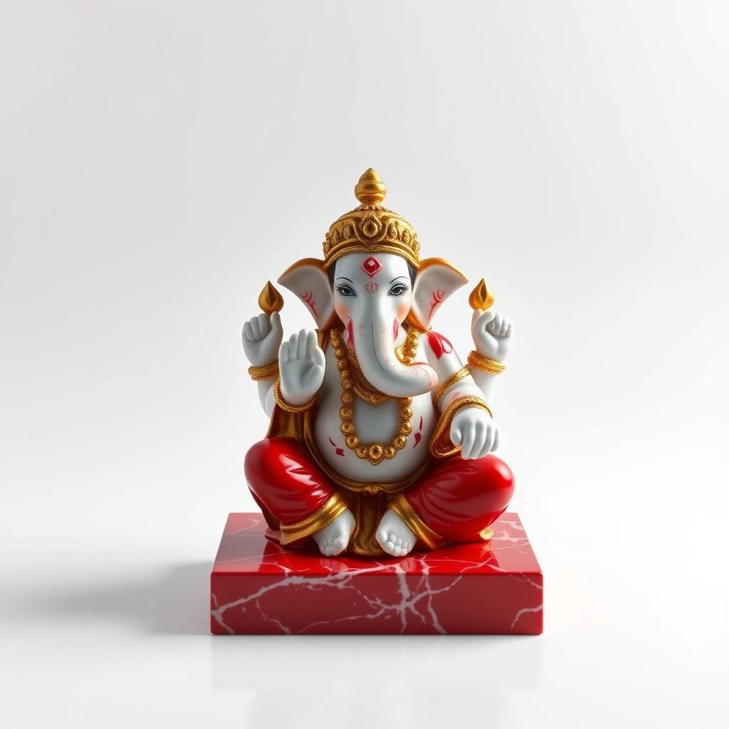 Marble Look Ganesh Idol – Red & Gold