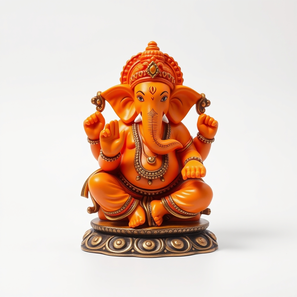 Traditional Orange Finish Ganesh Idol