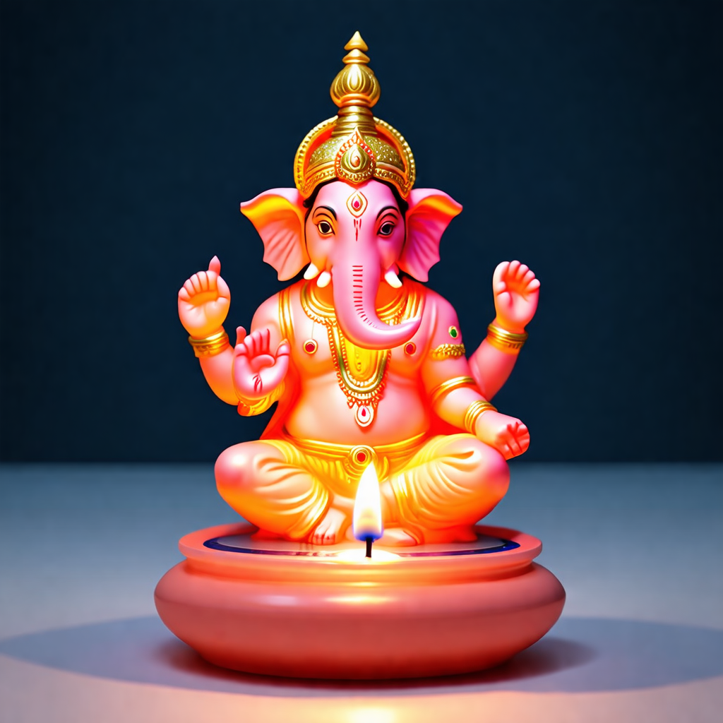 Large Ganesh Idol with Solar Base