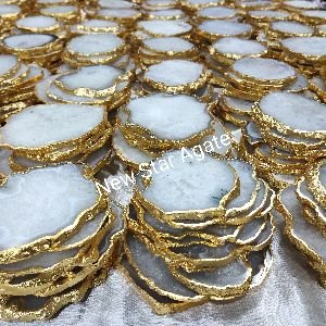 White salt agate coaster with golden edge