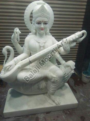 3 Feet White Marble Saraswati Maa Statue
